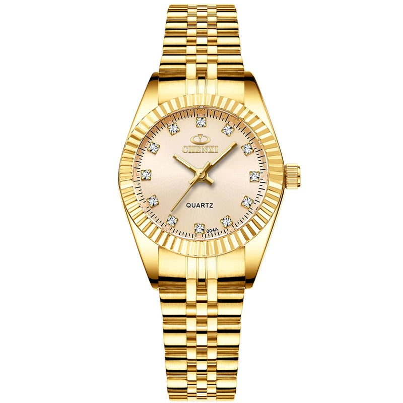 Brand Top Luxury Ladies Golden Watch for Women Clock Female Women'S Dress Rhinestone Quartz Waterproof Wristwatches