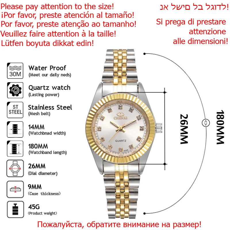 Brand Top Luxury Ladies Golden Watch for Women Clock Female Women'S Dress Rhinestone Quartz Waterproof Wristwatches