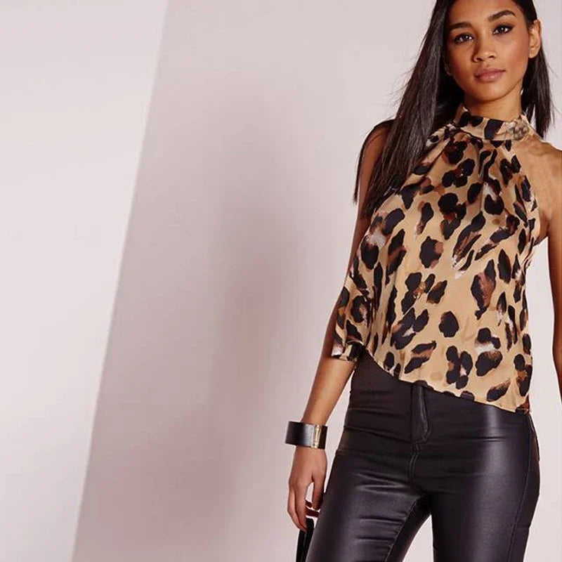 Summer Tshirt Women Tops 2025 Sexy Leopard Print Tops Harajuku Girl T-Shirts Casual Halter T Shirt Female Sleeveless Blouse