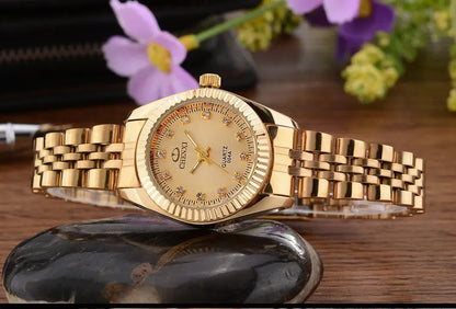 Brand Top Luxury Ladies Golden Watch for Women Clock Female Women'S Dress Rhinestone Quartz Waterproof Wristwatches